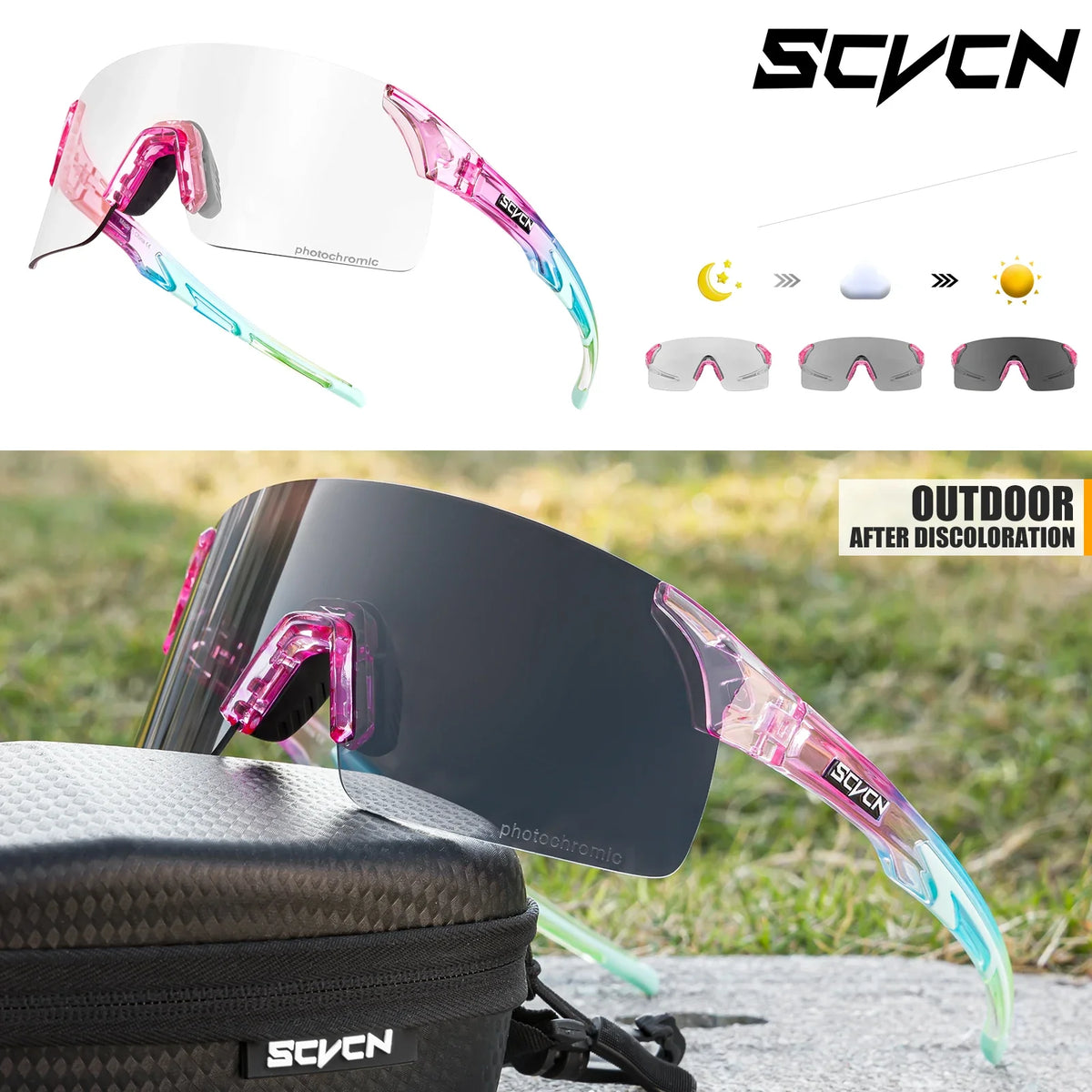 SCVCN New Photochromic Sunglasses Man MTB Climbing Glasses Outdoor Sports Bike Cycling Glasses Women Driving Bicycle Goggles