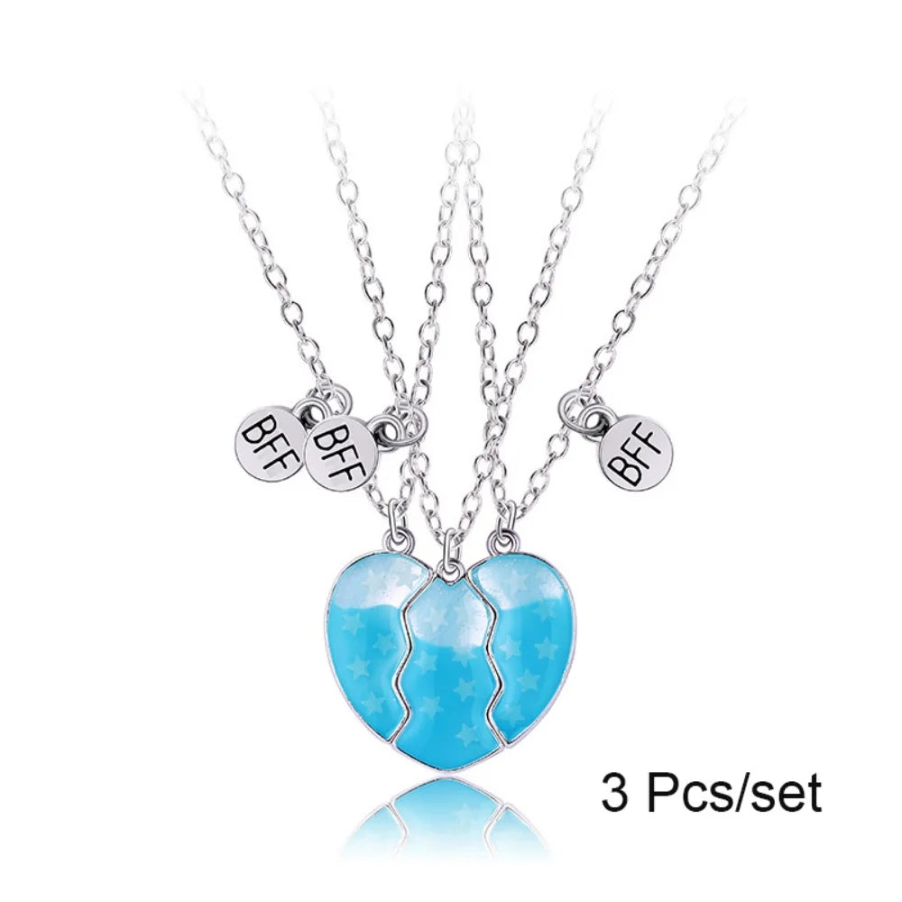 3 Pcs/set Best Friends Pendant Necklace For Woman Magnetic Adjustable Rainbow Daisy Lover Broken Heart Chain BFF Jewelry Gifts