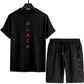 Men's Black Letter Print Summer Short Set