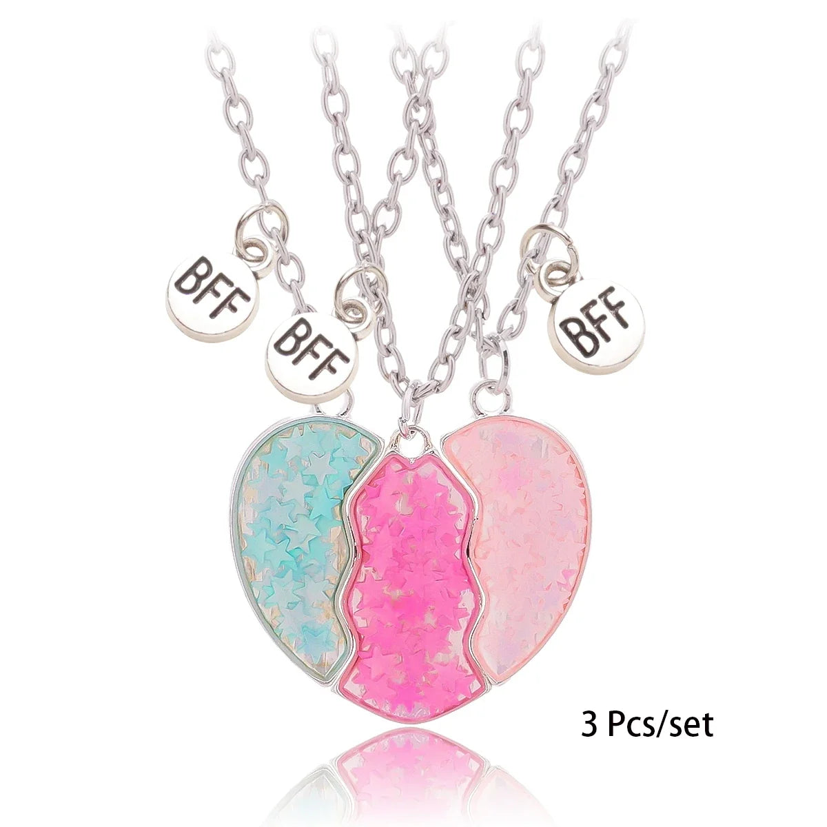 3 Pcs/set Best Friends Pendant Necklace For Woman Magnetic Adjustable Rainbow Daisy Lover Broken Heart Chain BFF Jewelry Gifts