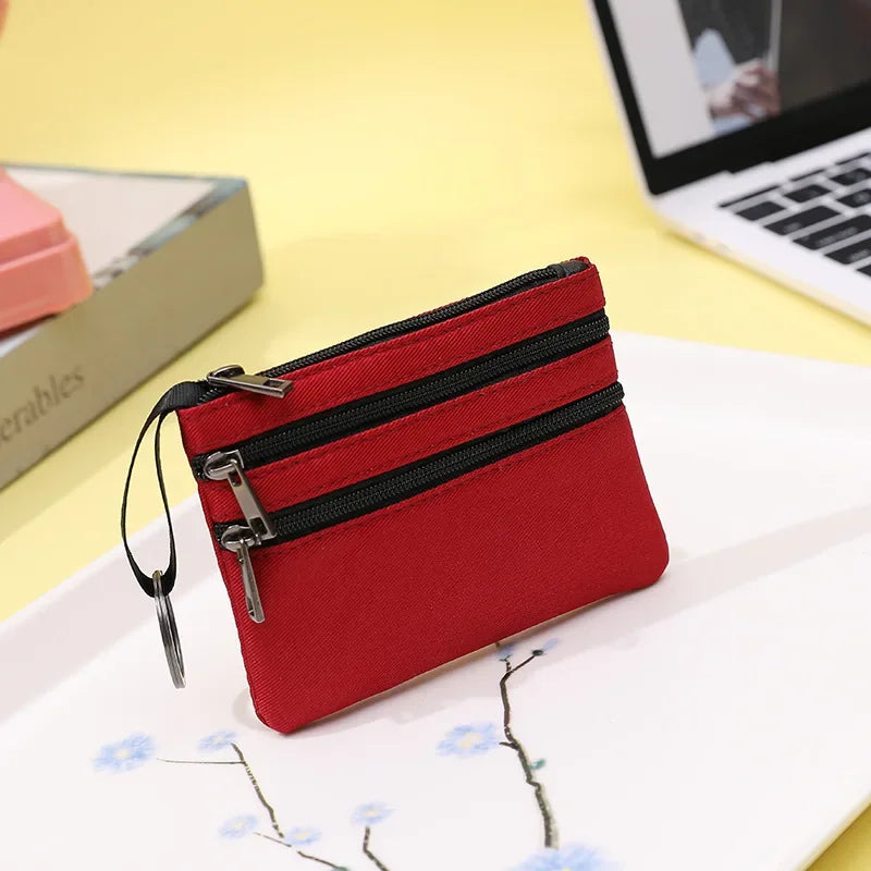 Women Mini Zippers Canvas Coin Purse | Compact Wallet with Keychain