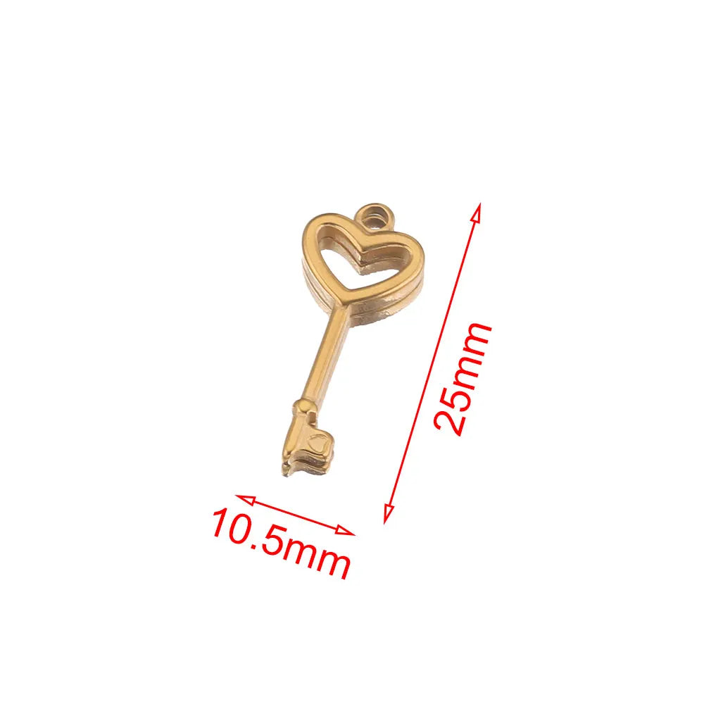 Gold Plated Heart Lock Key Pendant Set | 5pcs Stainless Steel Charms for DIY Jewelry
