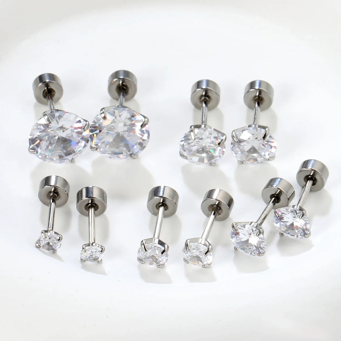 Surgical Steel Cubic Zirconia Stud Earrings | Unisex Screw-Back Earrings