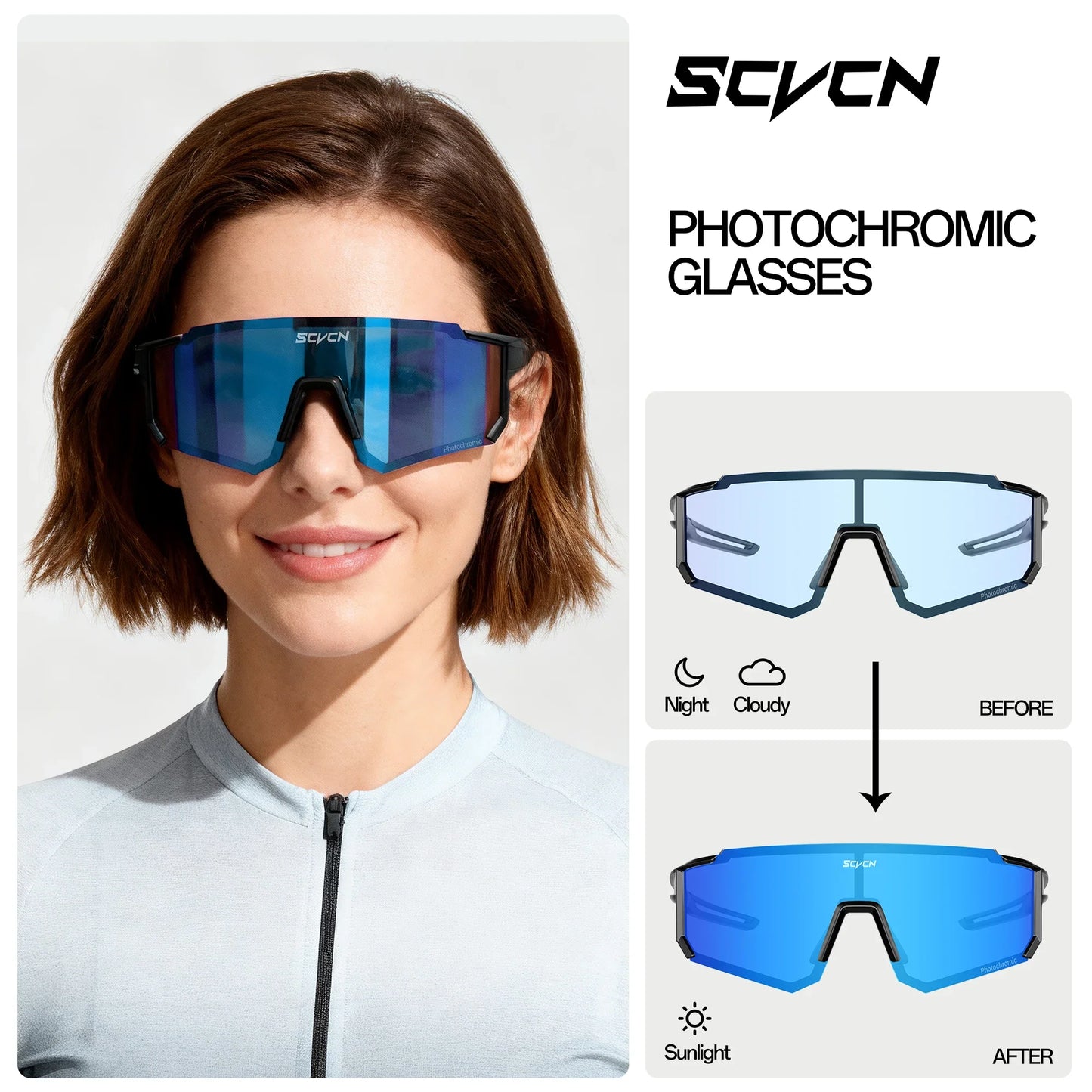 SCVCN New Photochromic Night Riding Glasses Outdoor Sport UV400 Travel Camping Sunglasses Men Women MTB Bike Cycling Glasses