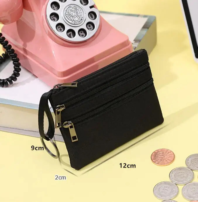 Women Mini Zippers Canvas Coin Purse | Compact Wallet with Keychain