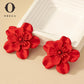 Obega Red Flower Stud Earrings | Bohemian Statement Metal Earrings for Women