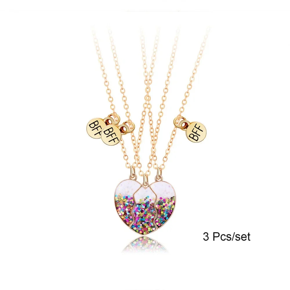 3 Pcs/set Best Friends Pendant Necklace For Woman Magnetic Adjustable Rainbow Daisy Lover Broken Heart Chain BFF Jewelry Gifts
