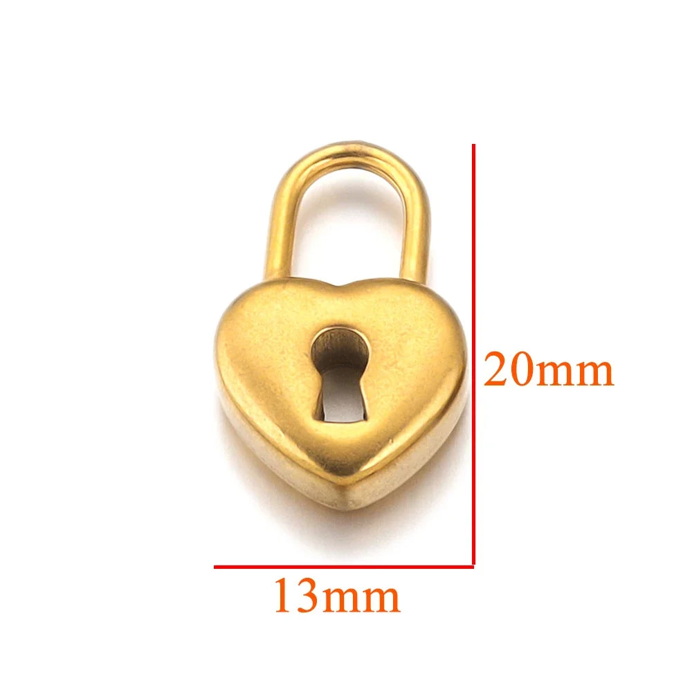 Gold Plated Heart Lock Key Pendant Set | 5pcs Stainless Steel Charms for DIY Jewelry