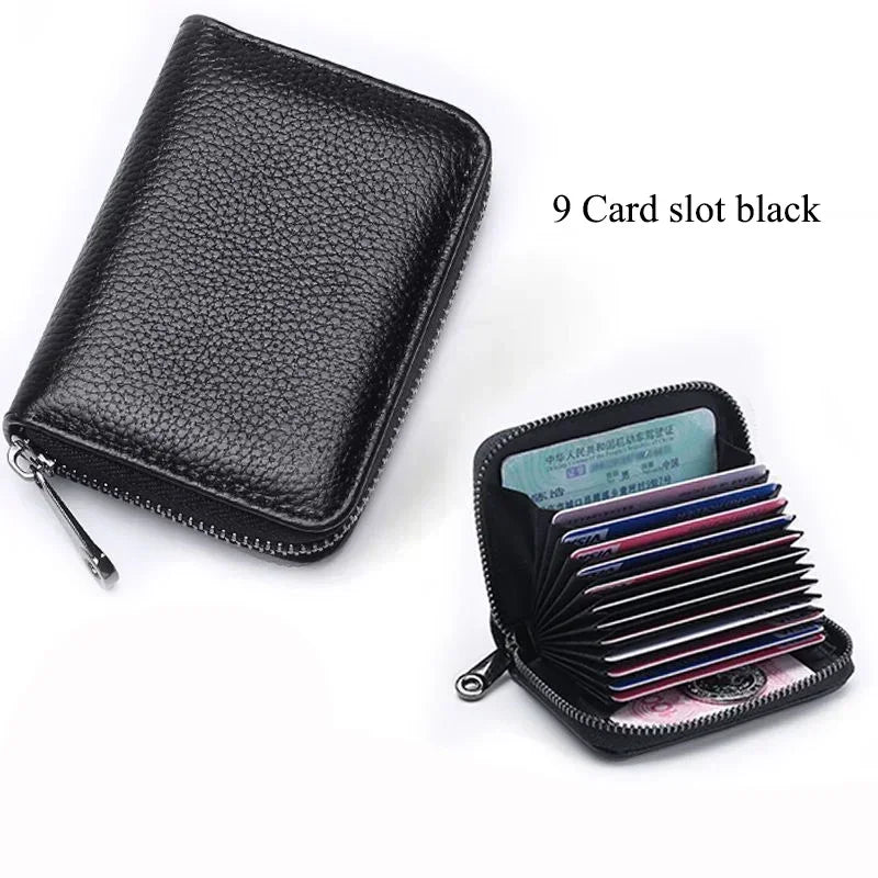 Business Card Holder Wallet | PU Leather Credit Card Case with Zipper Closure