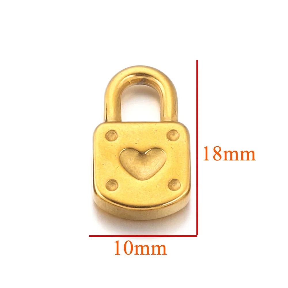 Gold Plated Heart Lock Key Pendant Set | 5pcs Stainless Steel Charms for DIY Jewelry