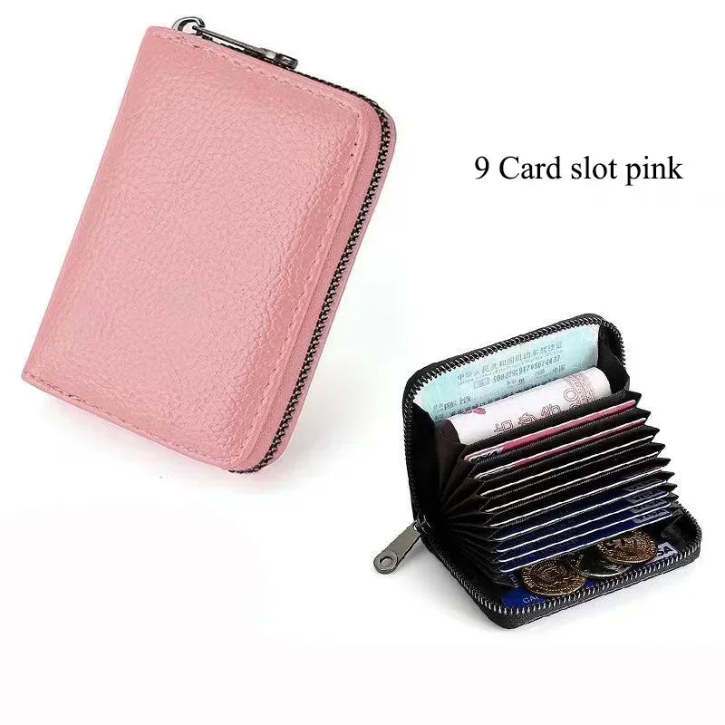 Business Card Holder Wallet | PU Leather Credit Card Case with Zipper Closure