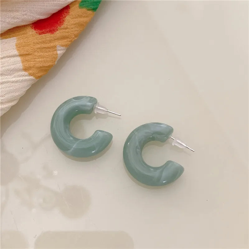 C-Shape Resin Hoop Earrings | Colorful Geometric Acrylic Jewelry for Women