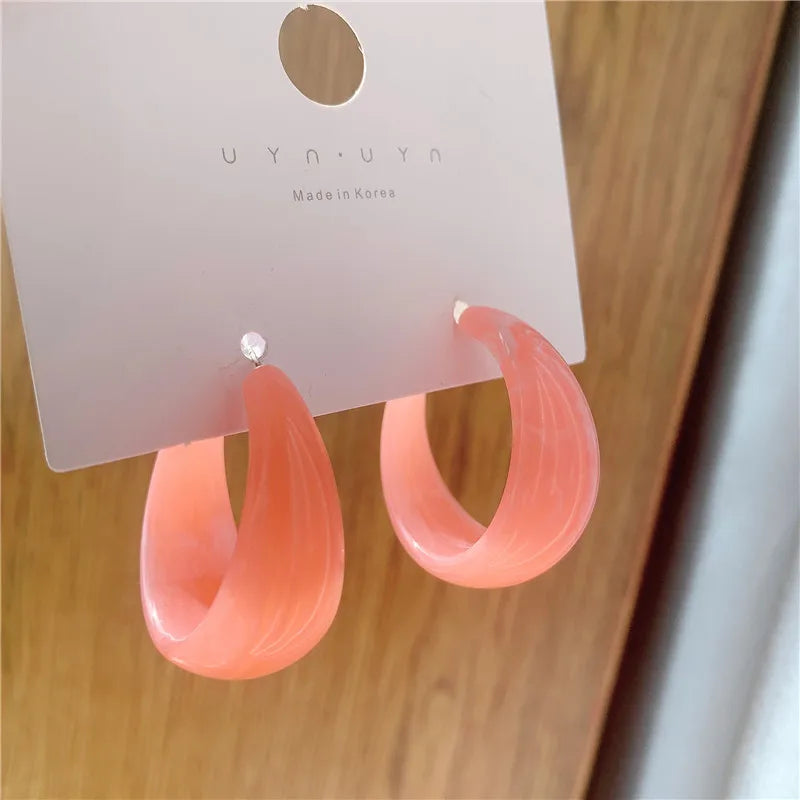 C-Shape Resin Hoop Earrings | Colorful Geometric Acrylic Jewelry for Women