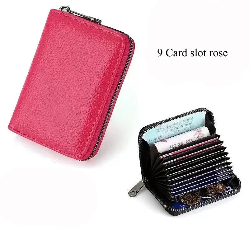 Business Card Holder Wallet | PU Leather Credit Card Case with Zipper Closure