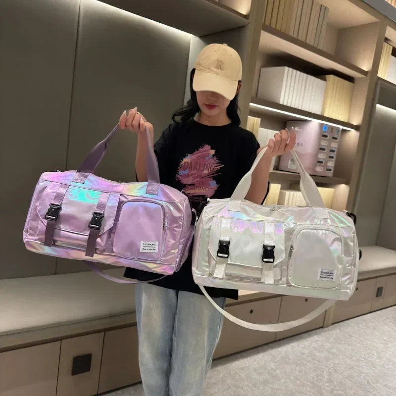 Effortless Weekends Holographic Glamour Duffel with Shoe Compartment