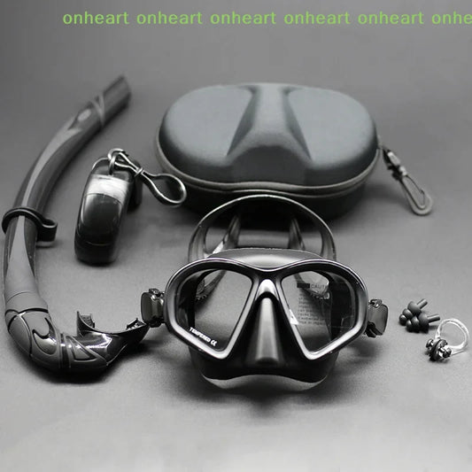 [C]Foldable Snorkel J-type Diving Mask With Camera Mount Tempered Glass Freediving Mask Snorkeling Set