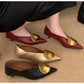 New Designer Pointed Toe Women High Heel Shoes Fashion Gold Metal Shallow Slip on Single Shoes Thin Low Heel Dress Pumps