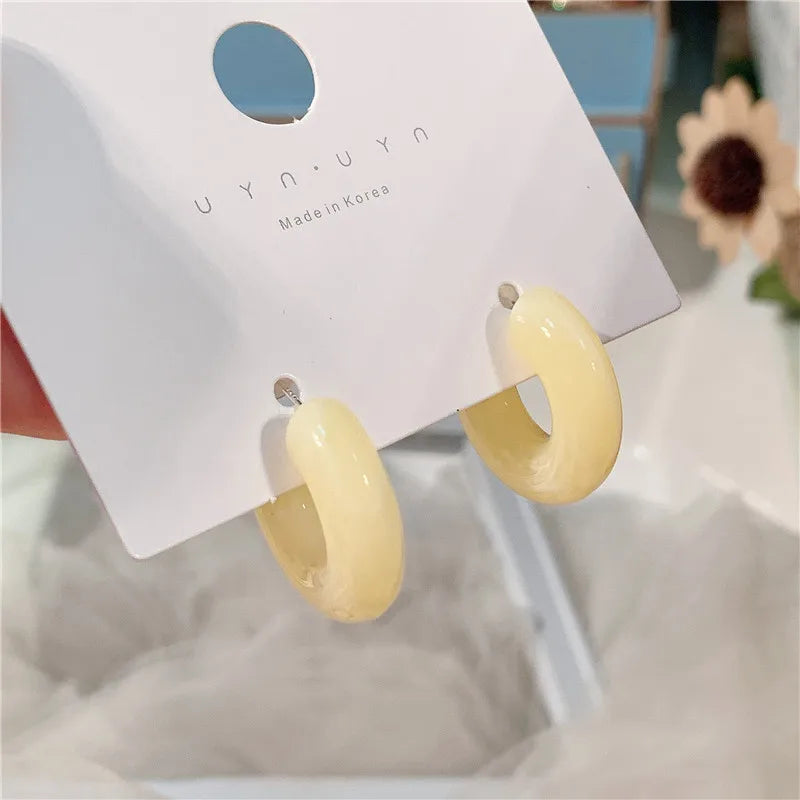 C-Shape Resin Hoop Earrings | Colorful Geometric Acrylic Jewelry for Women