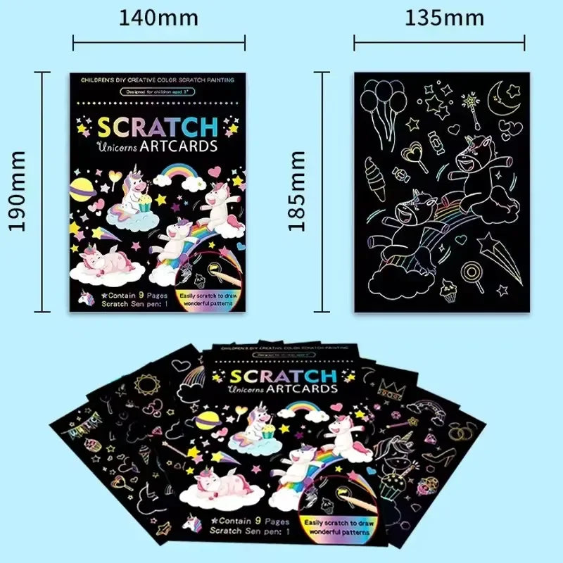 Rainbow Scratch Art Paper Kit | Magic Color Drawing Set for Kids