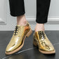 Hot Selling Luxury Gold Men's Business Dress Shoes in Europe America Glossy Brogue Shoes Men's Split Leather Shoes Free Delivery