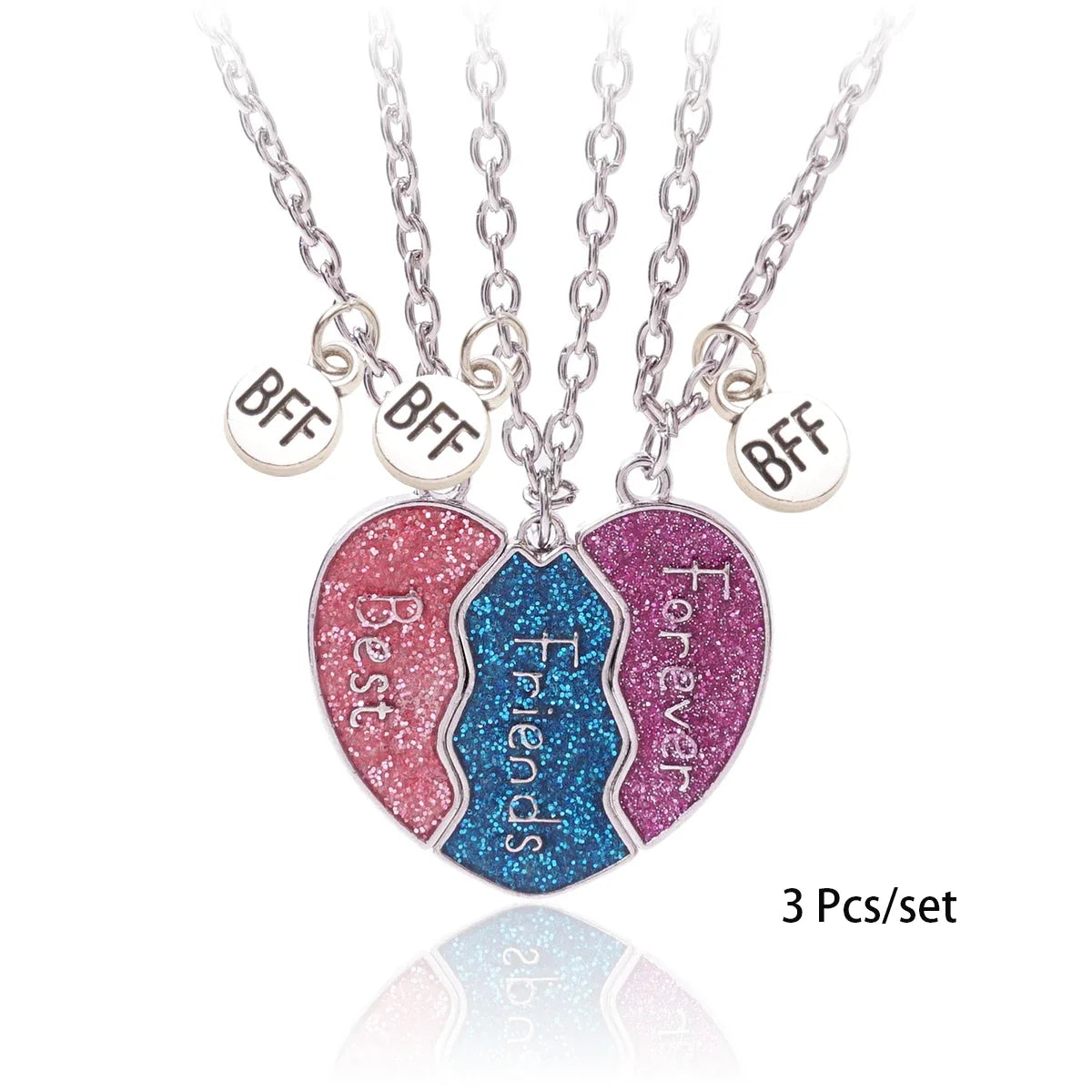 3 Pcs/set Best Friends Pendant Necklace For Woman Magnetic Adjustable Rainbow Daisy Lover Broken Heart Chain BFF Jewelry Gifts