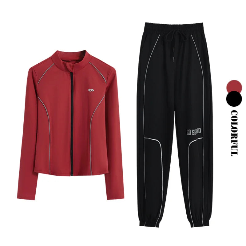 Women's 2-Piece Zipper Gym Set: High Waist Tracksuit & Jacket