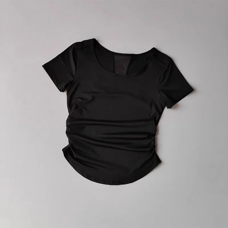 Women's Summer Mesh Yoga Pleated Fitness T-Shirt