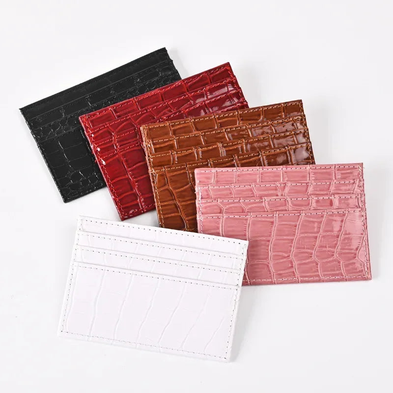Credit Card Holder for Women Men | Slim Wallet with Crocodile Pattern