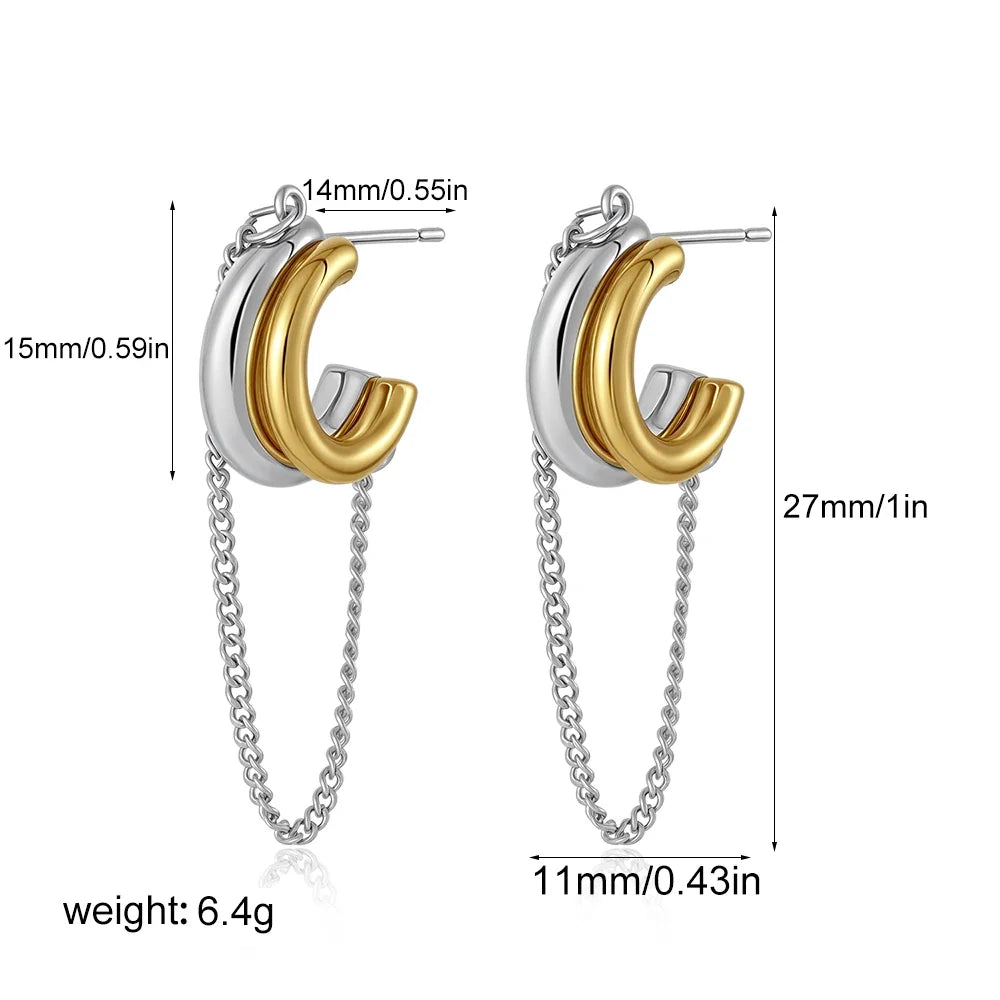 Gold Silver Irregular C-Shape Stud Earrings | Stainless Steel Bicolor Geometric Jewelry