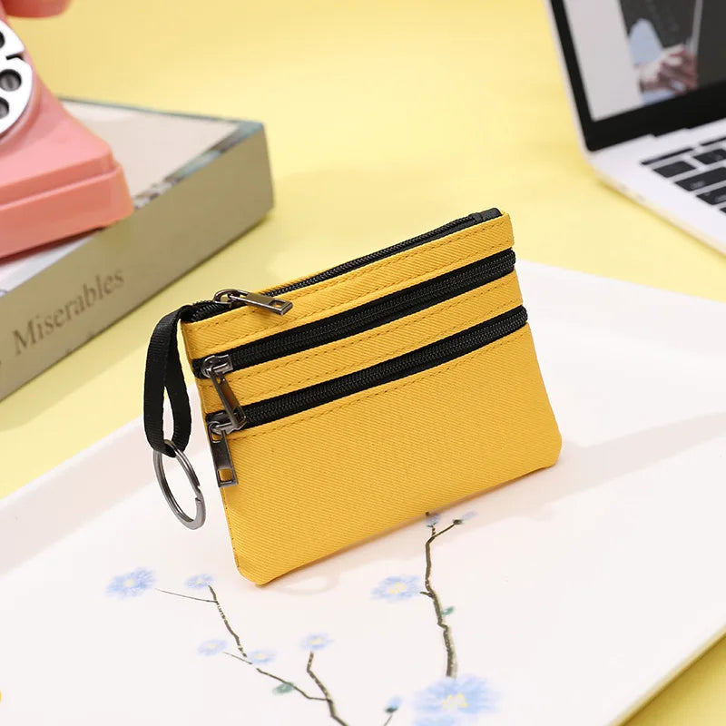 Women Mini Zippers Canvas Coin Purse | Compact Wallet with Keychain