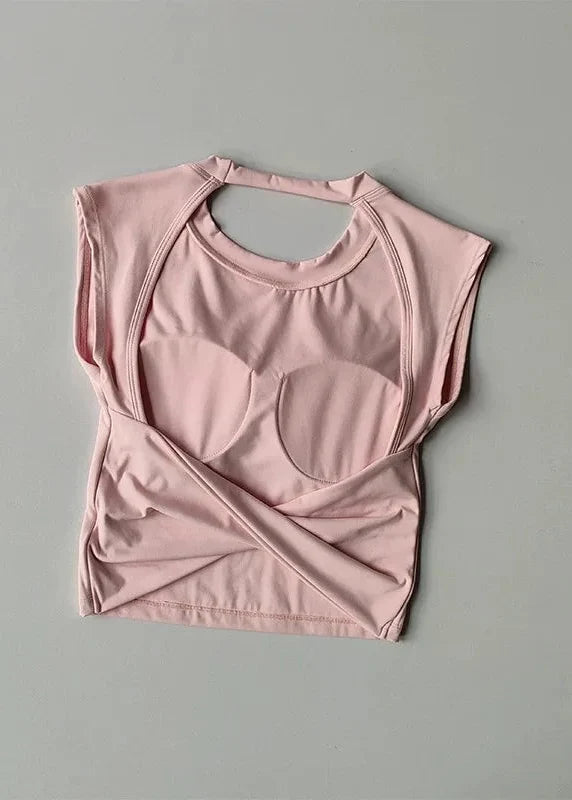 Slim Backless Yoga T-Shirt Vest with Built-In Pads