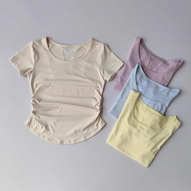 Women's Summer Mesh Yoga Pleated Fitness T-Shirt