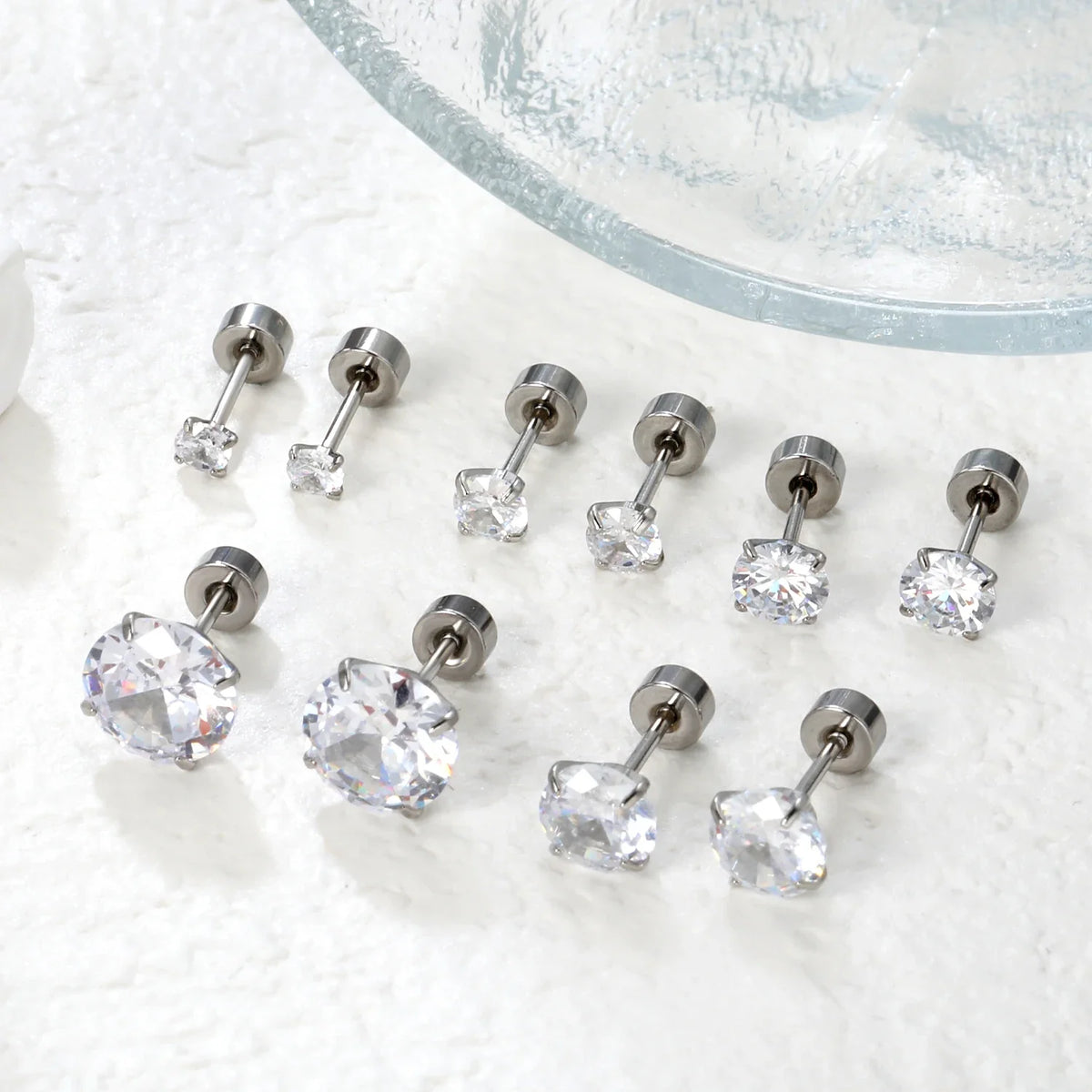 Surgical Steel Cubic Zirconia Stud Earrings | Unisex Screw-Back Earrings