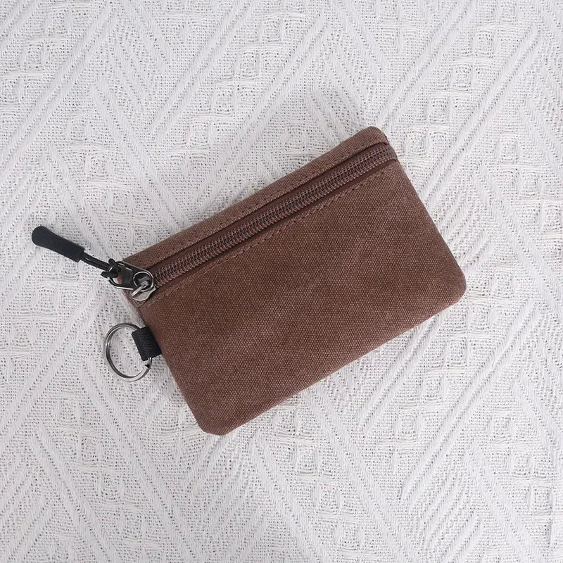 Canvas Mini Coin Wallet | Solid Color Zipper Key Bag