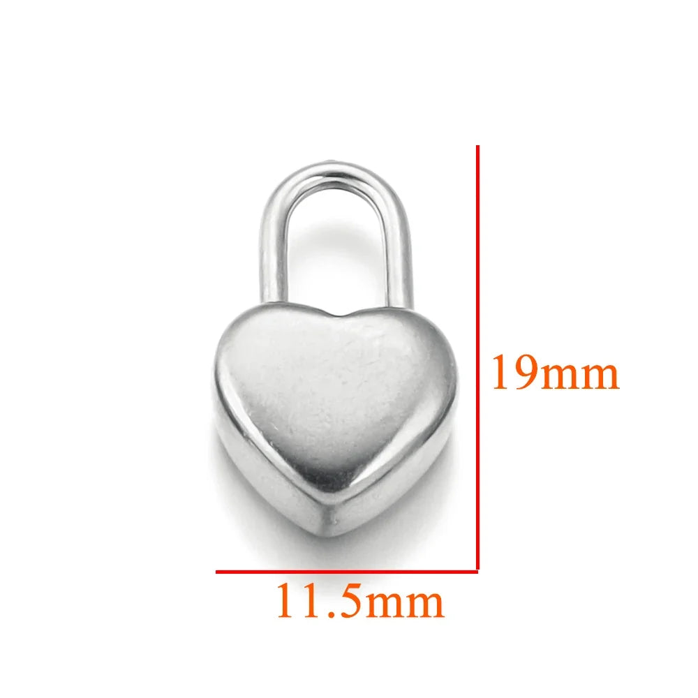 Gold Plated Heart Lock Key Pendant Set | 5pcs Stainless Steel Charms for DIY Jewelry