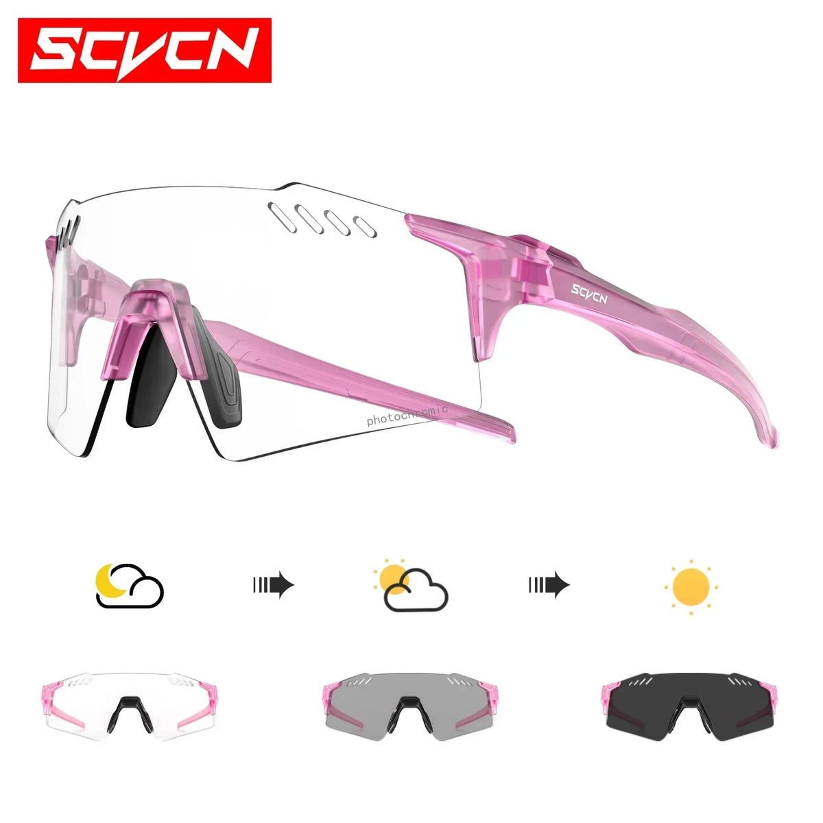 SCVCN Photochromic Cycling Glasses Men Women Clear Mountain Bike Sunglasses MTB Bicycle Riding Sports Triathlon Running