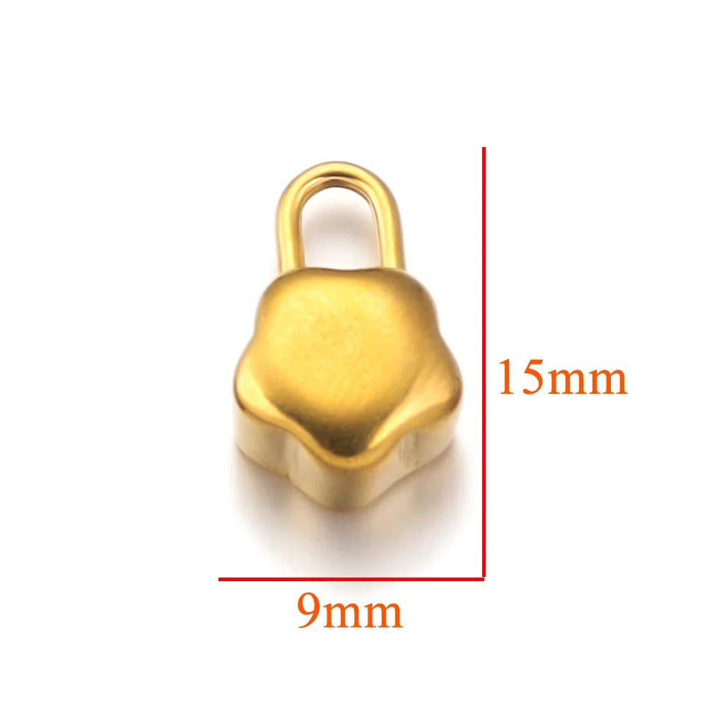 Gold Plated Heart Lock Key Pendant Set | 5pcs Stainless Steel Charms for DIY Jewelry