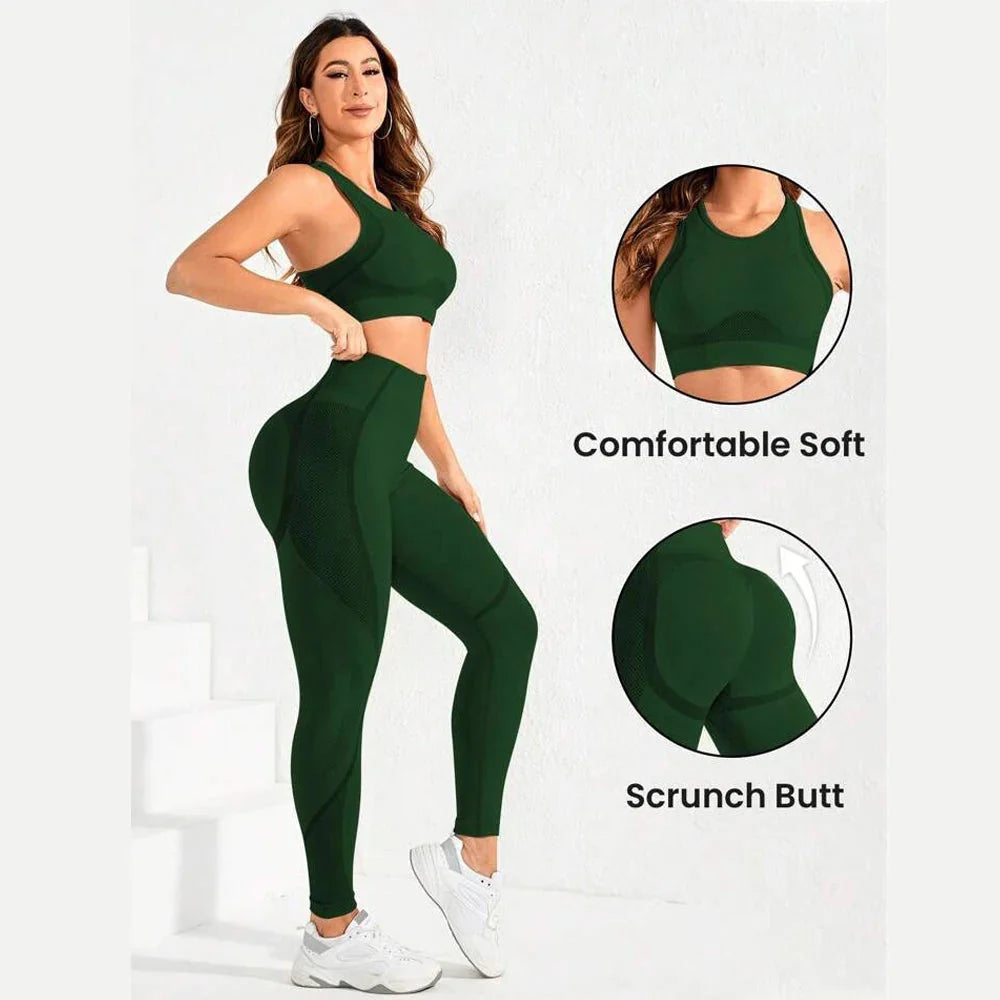 Seamless 2-Piece Yoga, High Waist Gym Leggings & Sports Bra set