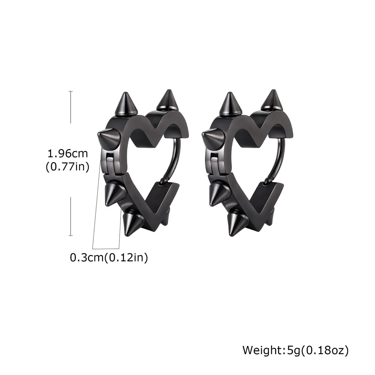 Exaggerated Spike Rivet Heart Stud Earrings | Stainless Steel Goth Punk Jewelry