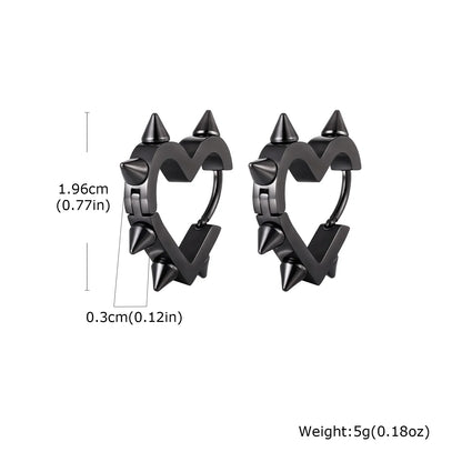 Exaggerated Spike Rivet Heart Stud Earrings | Stainless Steel Goth Punk Jewelry