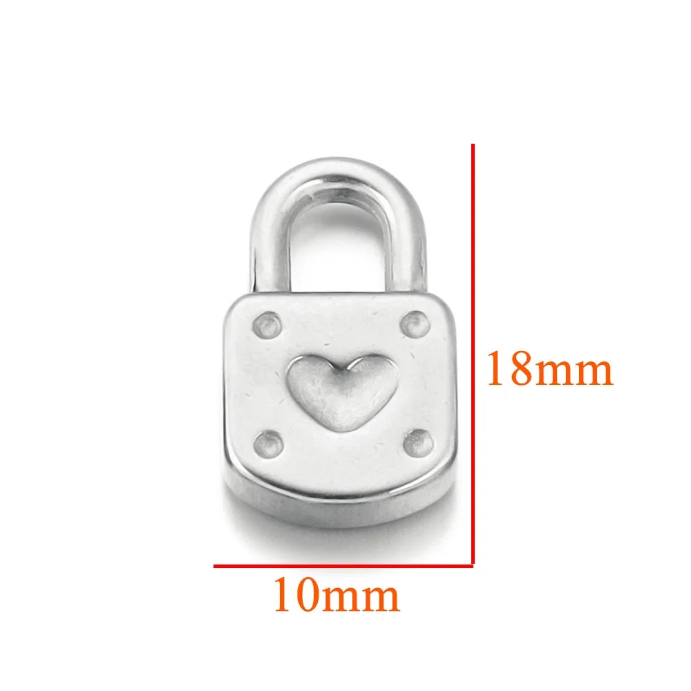 Gold Plated Heart Lock Key Pendant Set | 5pcs Stainless Steel Charms for DIY Jewelry