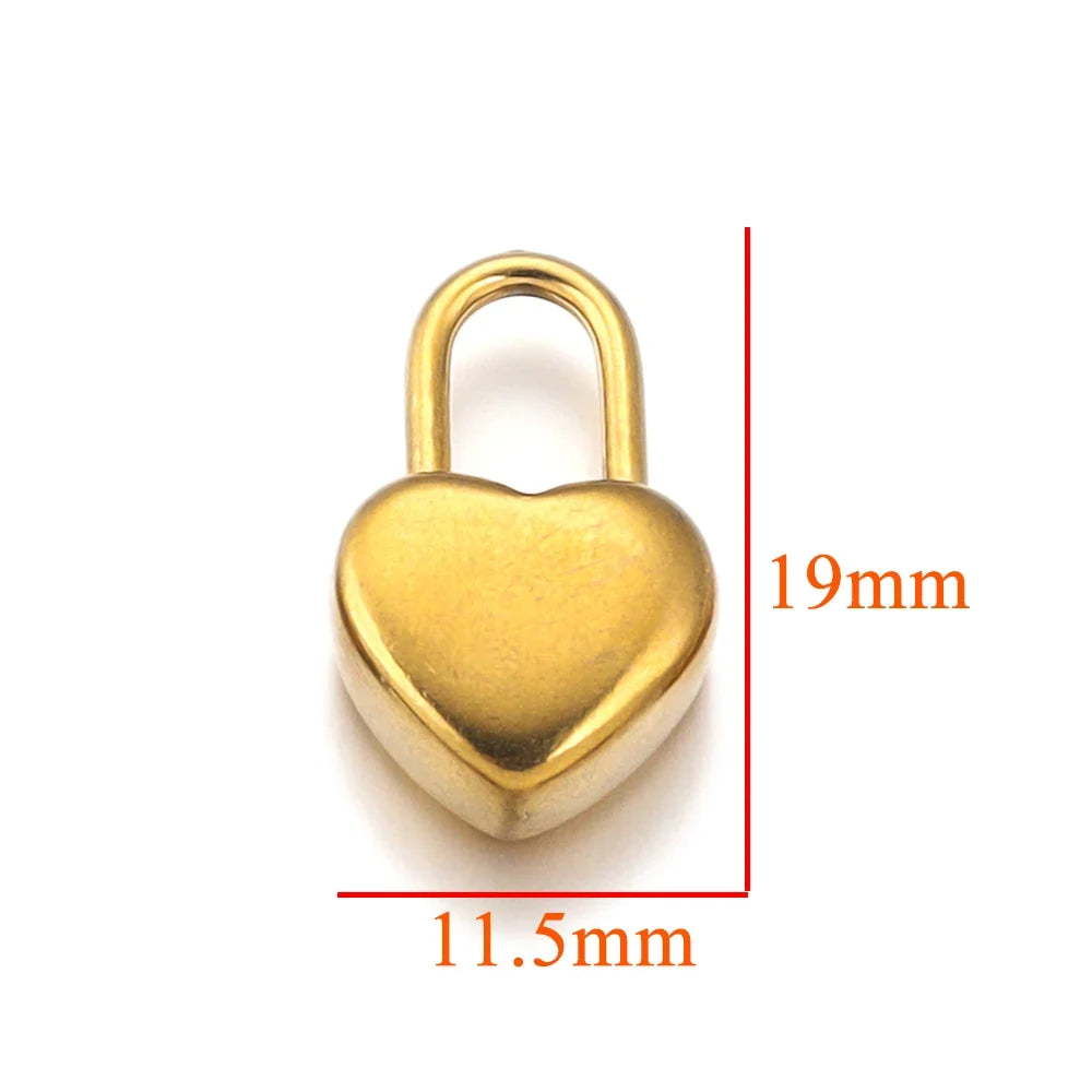Gold Plated Heart Lock Key Pendant Set | 5pcs Stainless Steel Charms for DIY Jewelry
