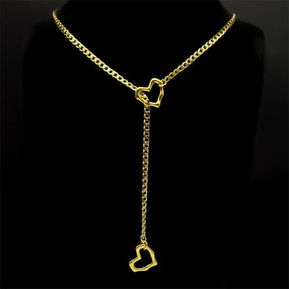 Heart O-ring Long Chain | Stainless Steel Punk Rock Y-Necklace for Men and Women