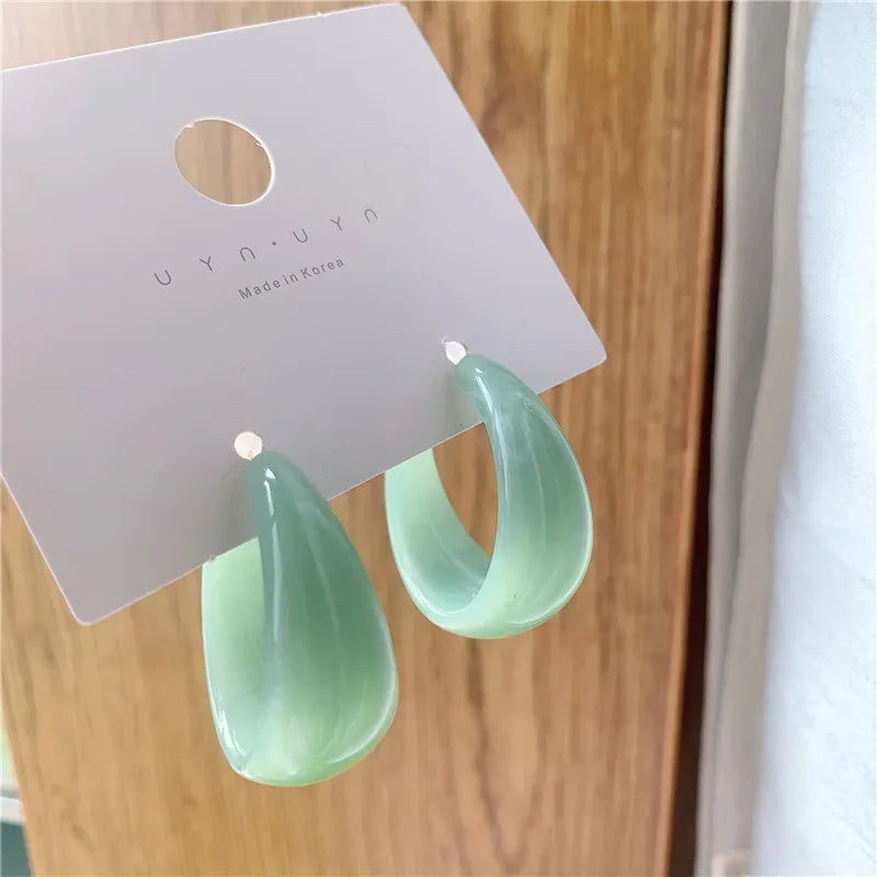 C-Shape Resin Hoop Earrings | Colorful Geometric Acrylic Jewelry for Women