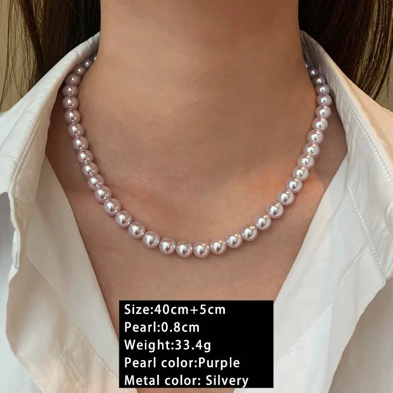 Rose Purple Pearl Bead Choker Necklace | Elegant Korean Jewelry for Women