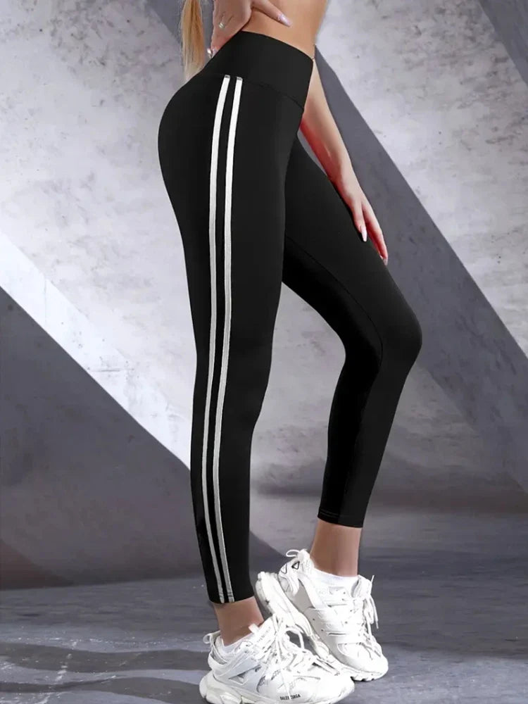 High Waisted Slim Fit Leggings with Side Stripes for Women
