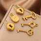 Gold Plated Heart Lock Key Pendant Set | 5pcs Stainless Steel Charms for DIY Jewelry