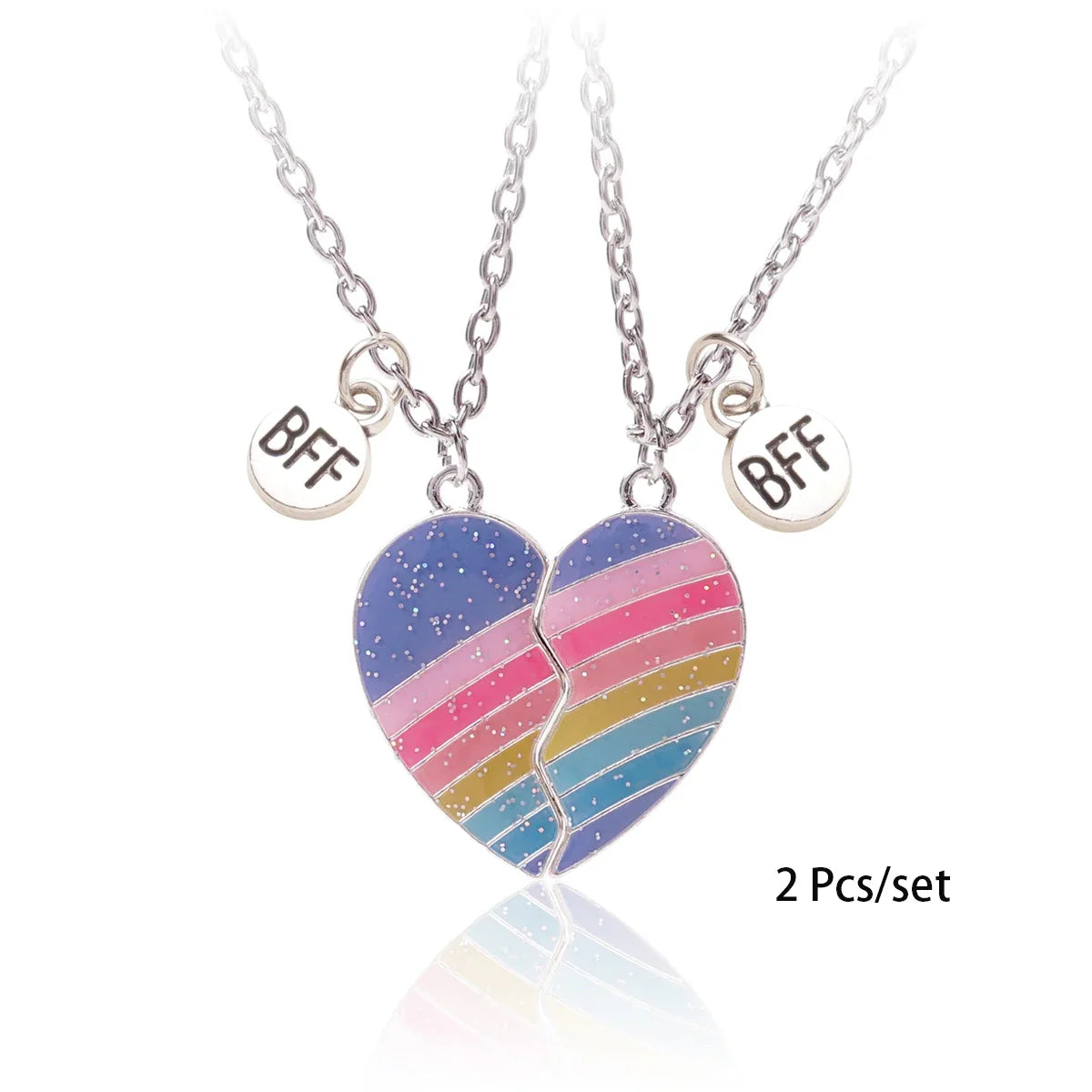 3 Pcs/set Best Friends Pendant Necklace For Woman Magnetic Adjustable Rainbow Daisy Lover Broken Heart Chain BFF Jewelry Gifts