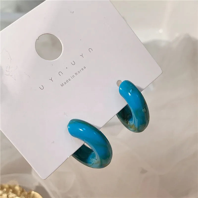 C-Shape Resin Hoop Earrings | Colorful Geometric Acrylic Jewelry for Women