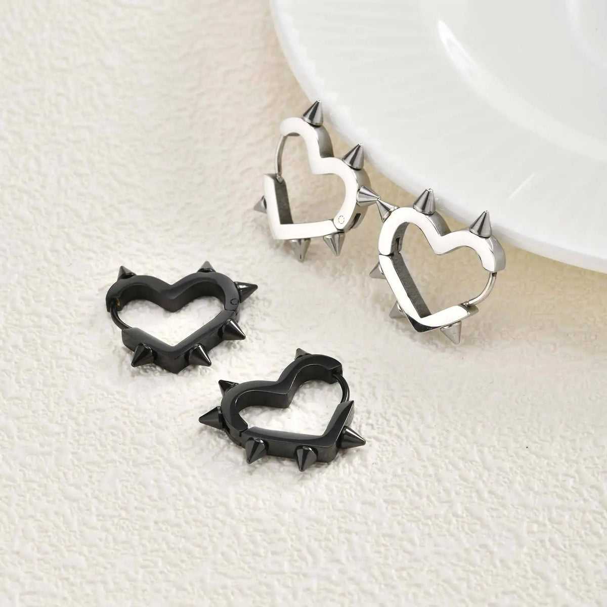 Exaggerated Spike Rivet Heart Stud Earrings | Stainless Steel Goth Punk Jewelry